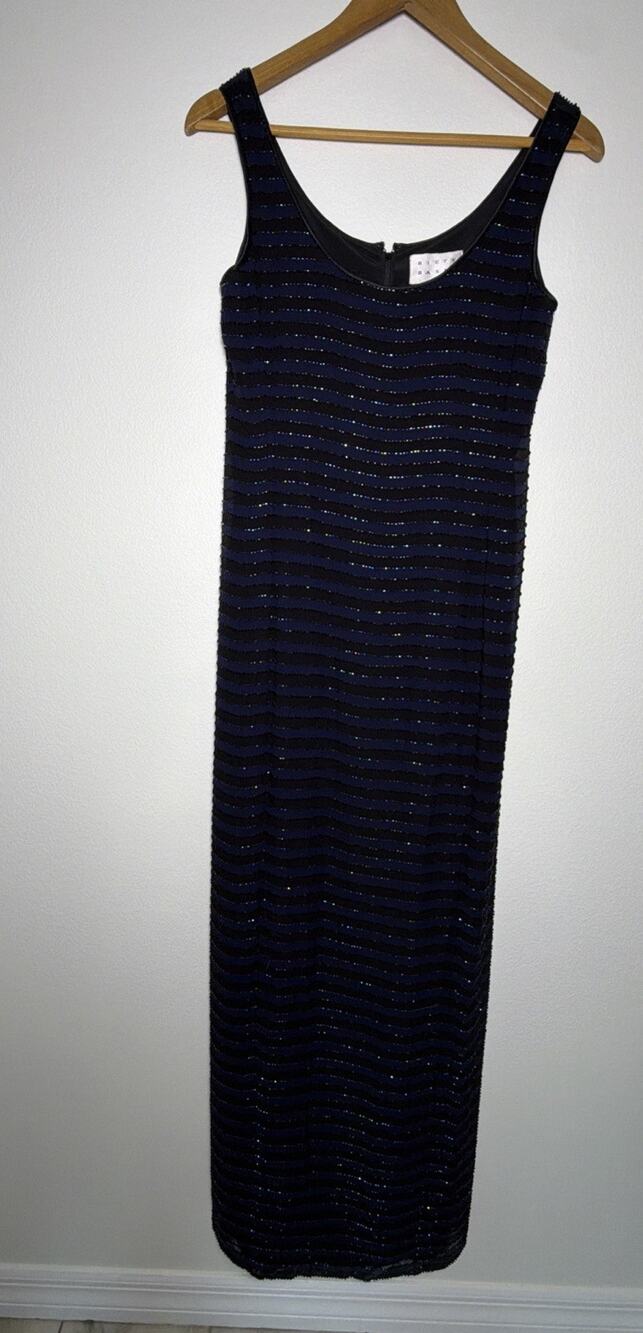 Bieff Basix 100% Silk Beaded Formal Evening Long Gown Maxi Dress Size 4 Formal